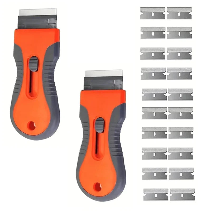 Glue removal 1 Set blade With 10 Blades, Telescopic Adjustment Knife, Cleaning Scraper Tool For Removing Labels,Stickers,Paint Zpaxo 2 Set orange