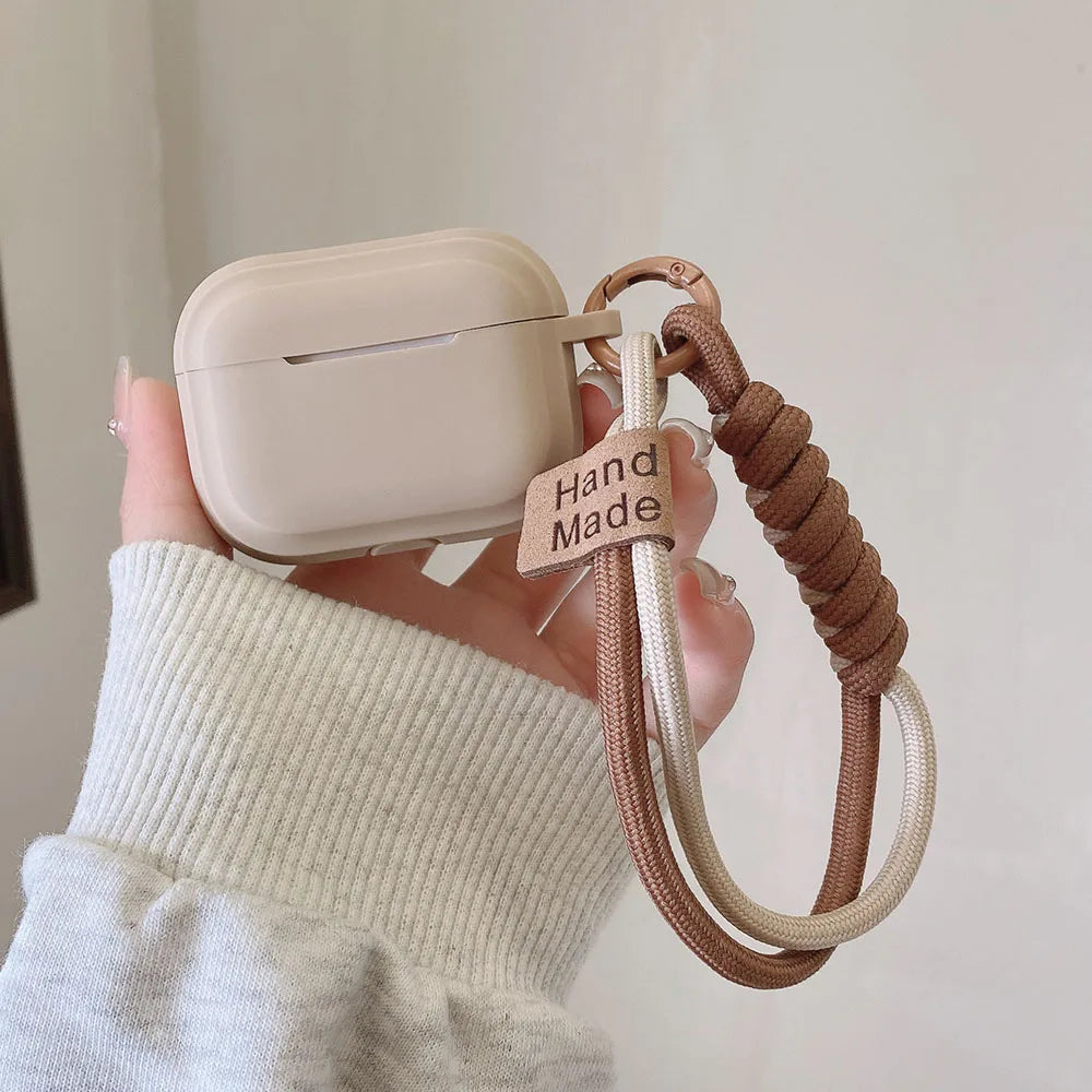 Silicone Earphone Case With Smiling Face Lanyard For Apple AirPods 4 3 2 1 Airpods Pro Milk Tea Color Headset Protective Cover Zpaxo Khaki for Airpods 3