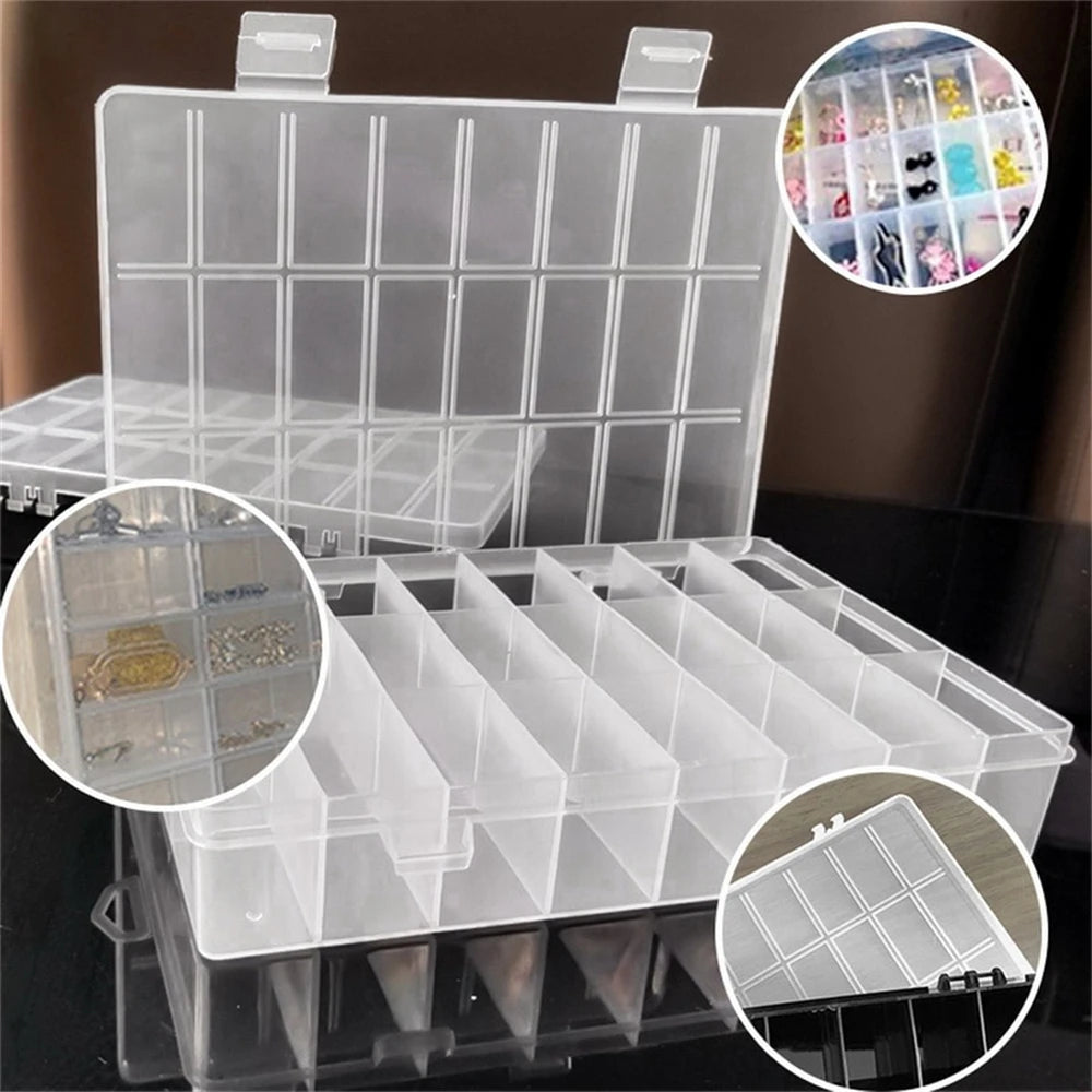 24-Grid Transparent Plastic Storage Box Lid Durable Multi-compartment