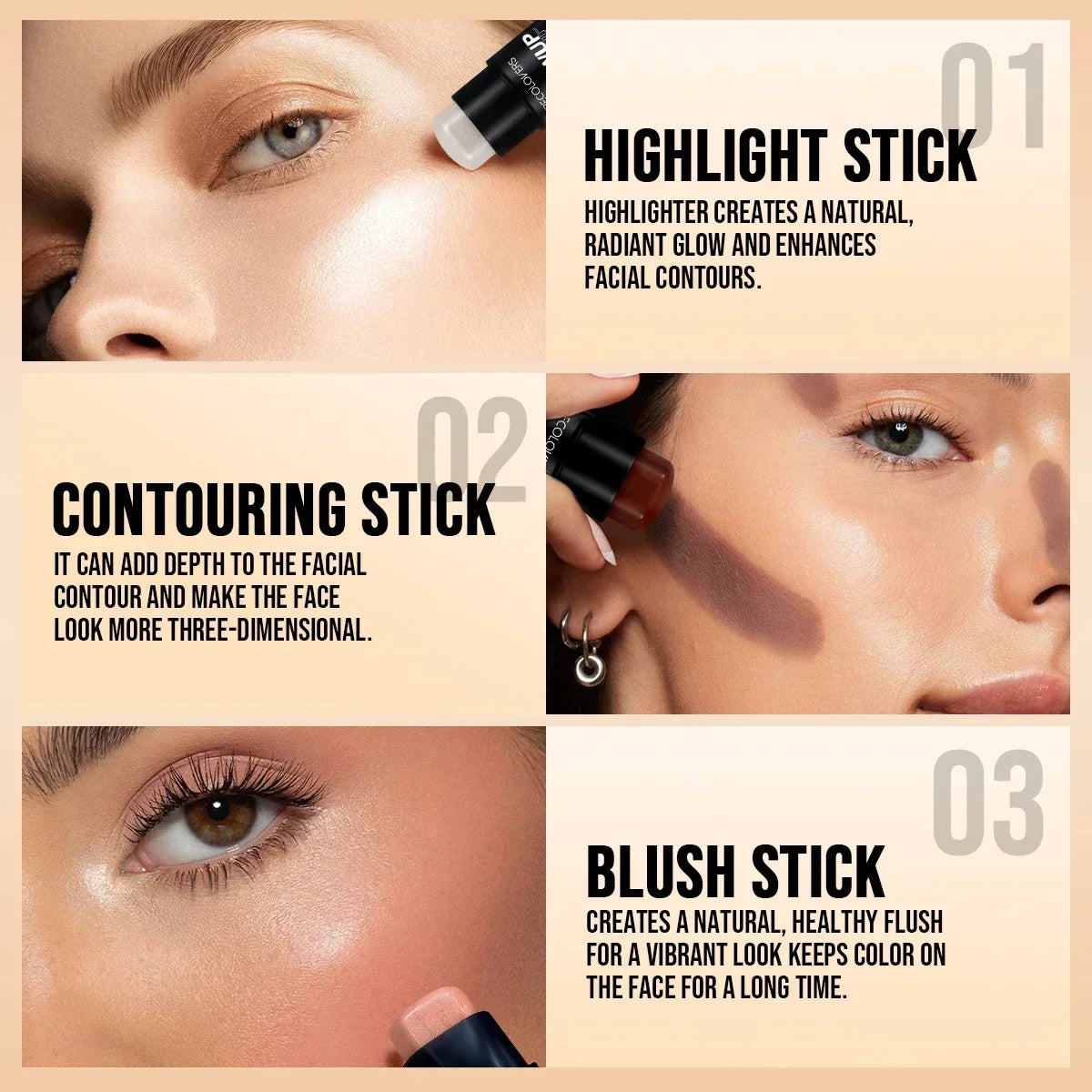 1PC Contour Sticks, Matte Texture, Waterproof Shadow, Profile Shadow, Palette for All Makeup Look, A Charming Makeup Zpaxo