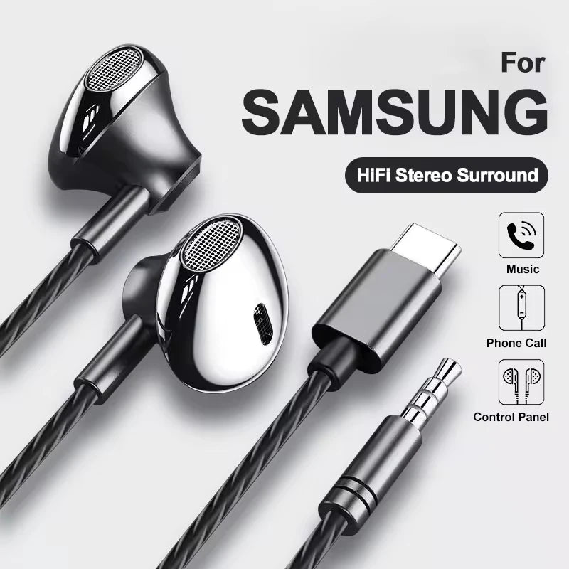 Type C 3.5mm Wired Headphone In Ear Headset Wired Earphones with Mic Bass HiFi Stereo Earbuds Sports In-line Control For Samsung Zpaxo