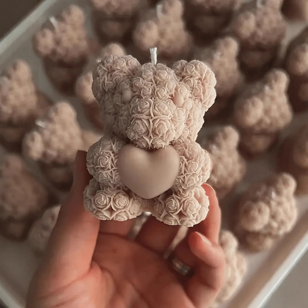 3D Rose Bear Candle Silicone Mold for Valentine's Day DIY Heart Bow-Tie Bear Soap Wax Craft Ornaments Gift Cake Chocolate Mold Zpaxo