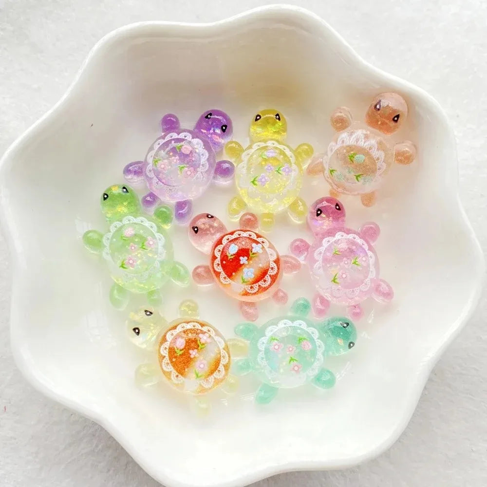 10pcs Cute Cartoon Colorful Turtle Flat back Resin Scrapbook Figurines DIY Home Decor Crafts Zpaxo