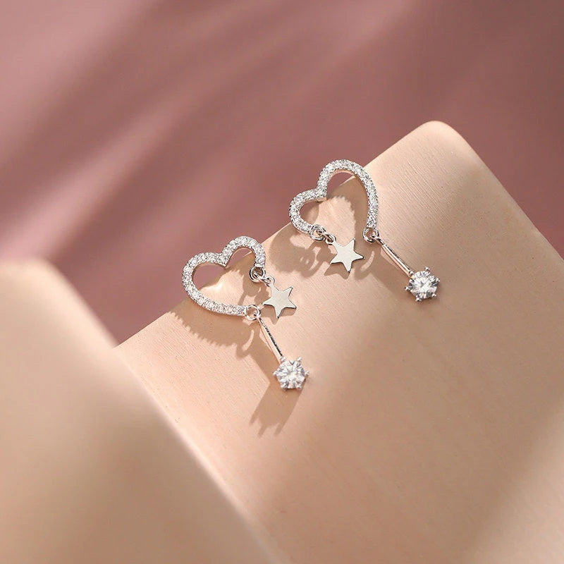 Heart Star Stud Earrings Fashion Double-shape Women Cute Daily Wear Zpaxo