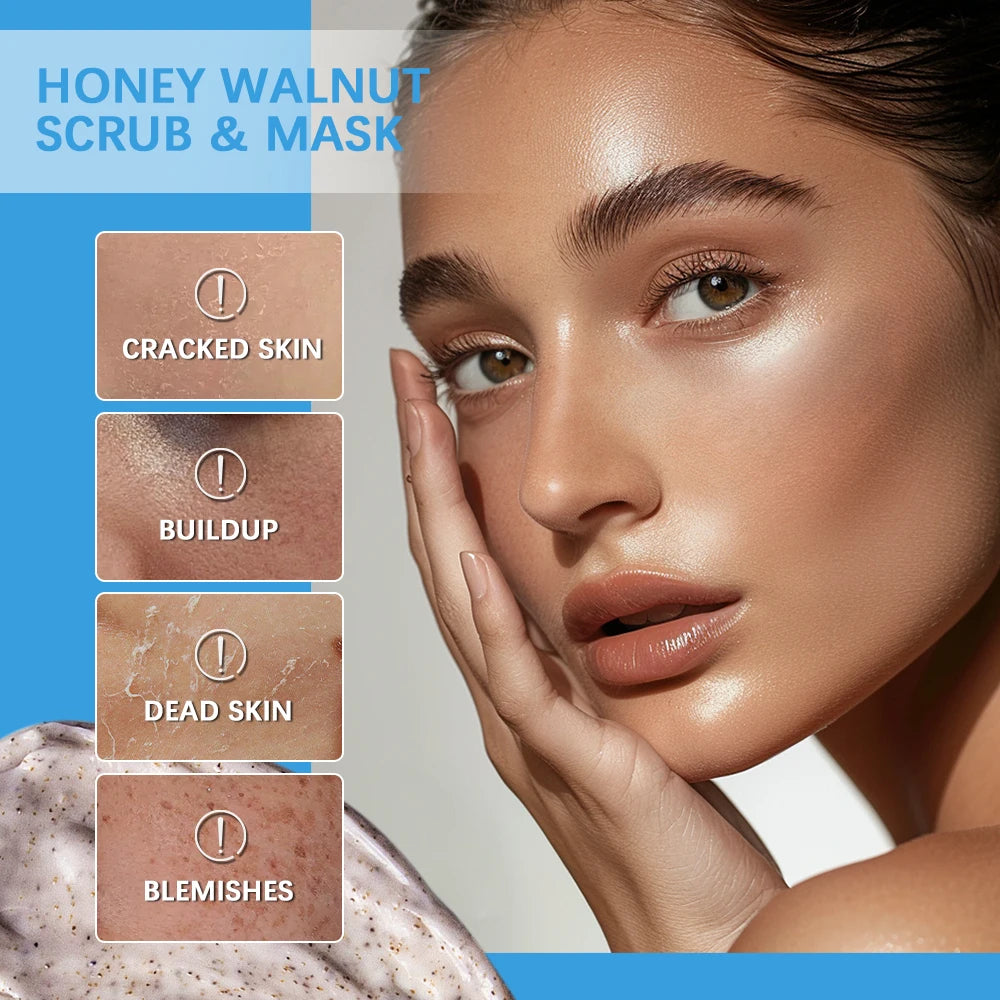 Facial Scrub & Face Exfoliator Mask Moisturizing Brightening Nourishing Deep Cleansing Honey Walnut Facial Exfoliants Skin Care Zpaxo
