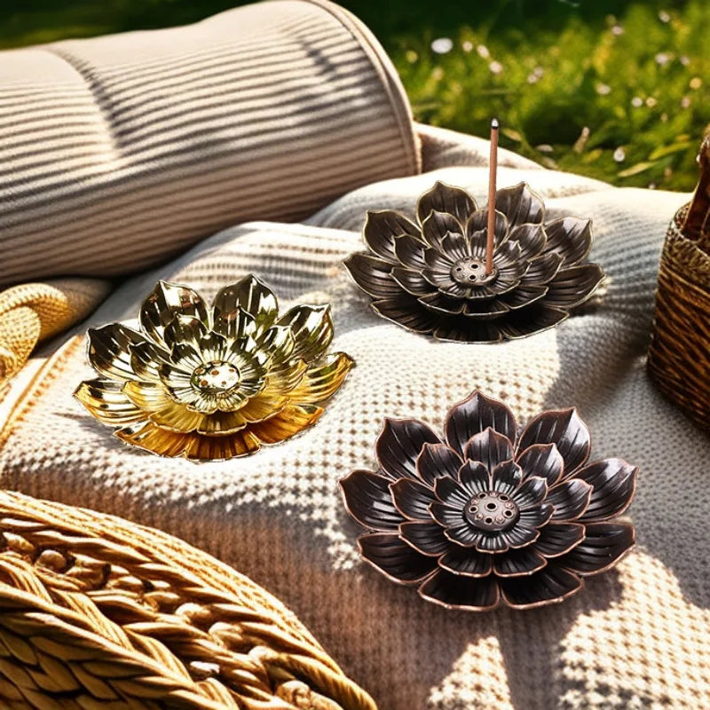 Alloy Incense Burner Stick Holder Buddhism Lotus Line Incense plate Sandalwood Coil Base Temples Yoga Studios Home Decoration Zpaxo