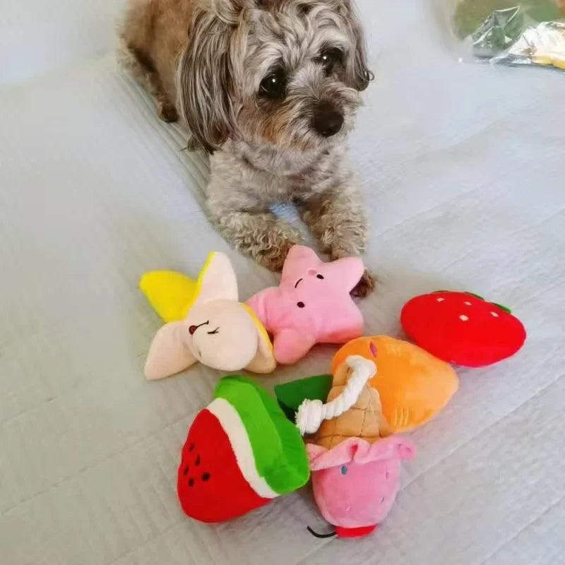 Bite Resistant Plush Squeaky Fruit Dog Toy Durable Chew Small Medium