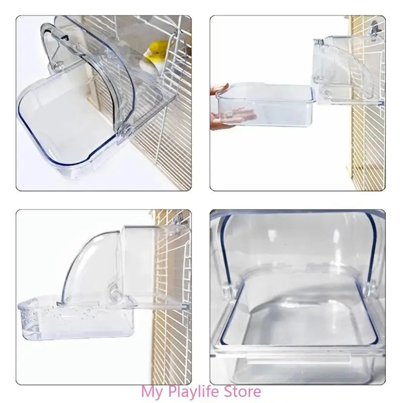 Hanging Bird Bath Tub Parakeets Cage Bathing Basin Clear Shower Room