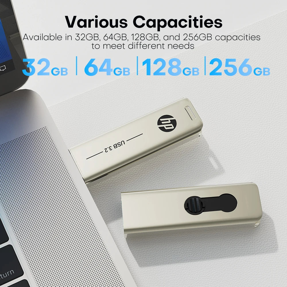 HP X796W USB 3 2 Flash Drive 256GB 128GB 64GB 32GB Slide Out Metal Zpaxo