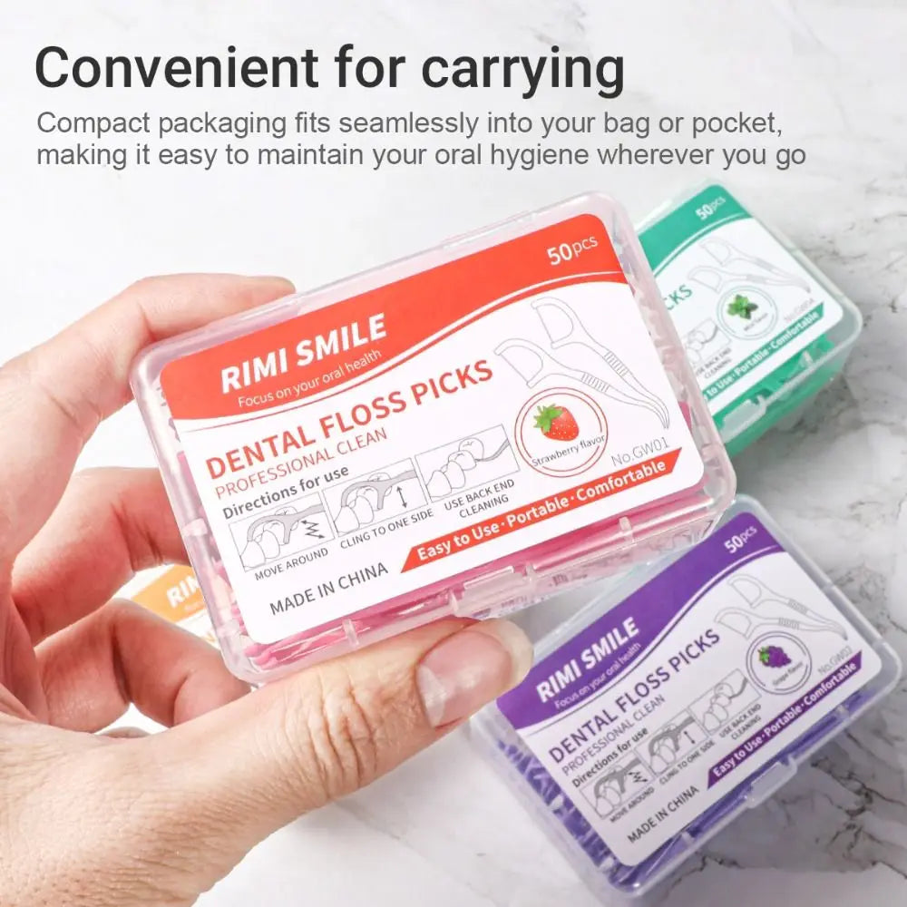 50 Sticks Box Dental Floss Stick 4 Flavors Disposable Fruit Flavored Zpaxo