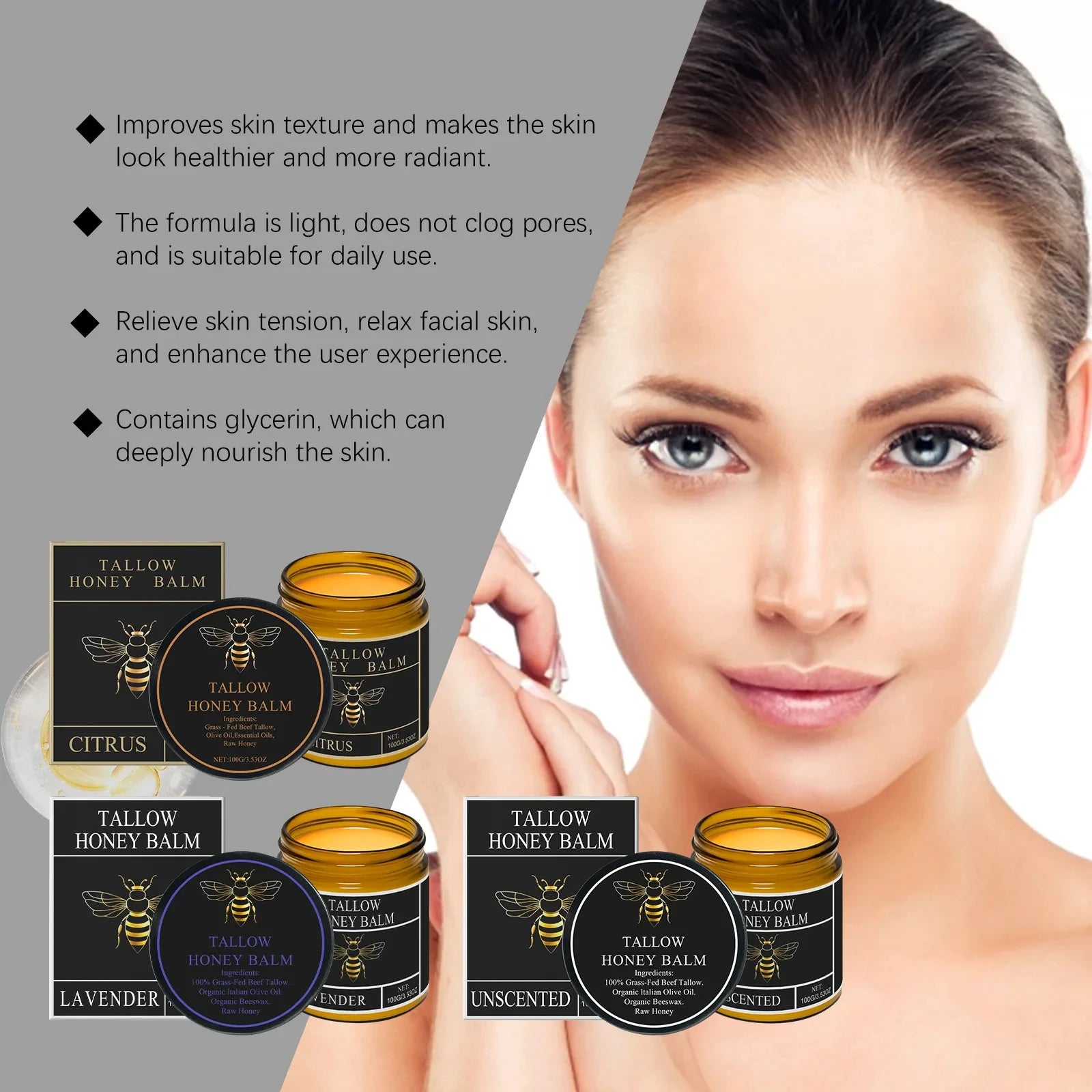 Beef Tallow & Honey Balm – Moisturizing Cream for Dry Skin Skin Moisturizing Balm Zpaxo