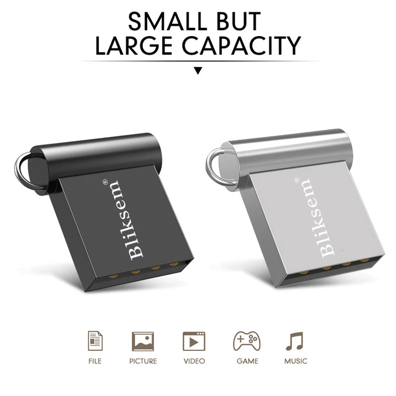 High-Speed Mini Pen Drive 128GB 64GB 32GB 16GB 8GB USB 2.0 Metal Flash Drive Portable Waterproof U Disk for Data Transmission Zpaxo