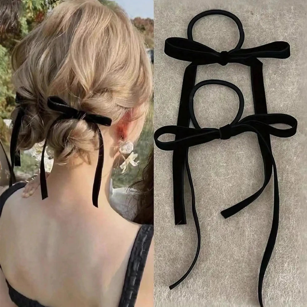 2/8pcs Fashion Black Velvet Bow Hair Ties for Women Girls Party Hair Accessories Zpaxo