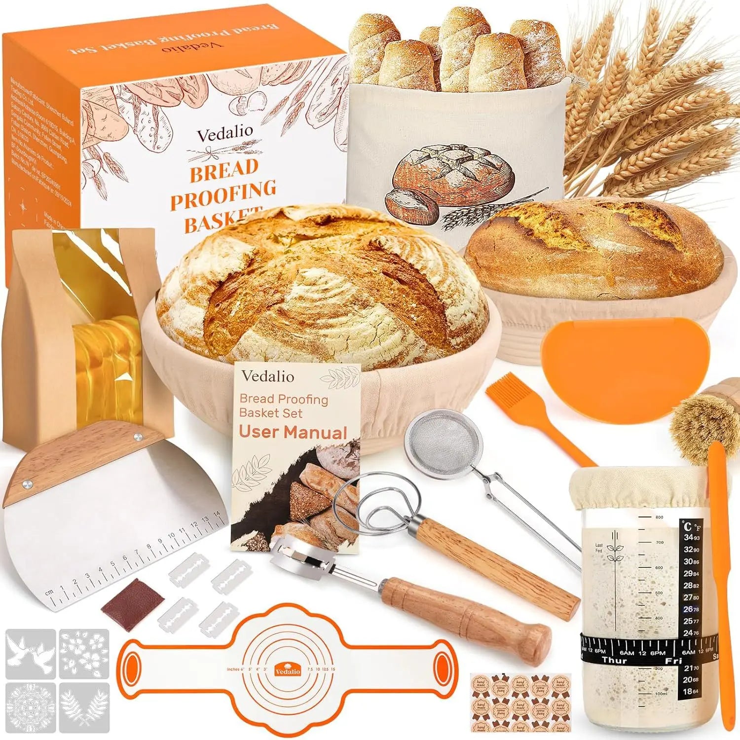 Professional Sourdough Bread Starter Kit 37 PCS Sourdough Bread Baking Supplies with Starter Jar Bread Sling Dough Whisk Bags Zpaxo suit 37 pcs