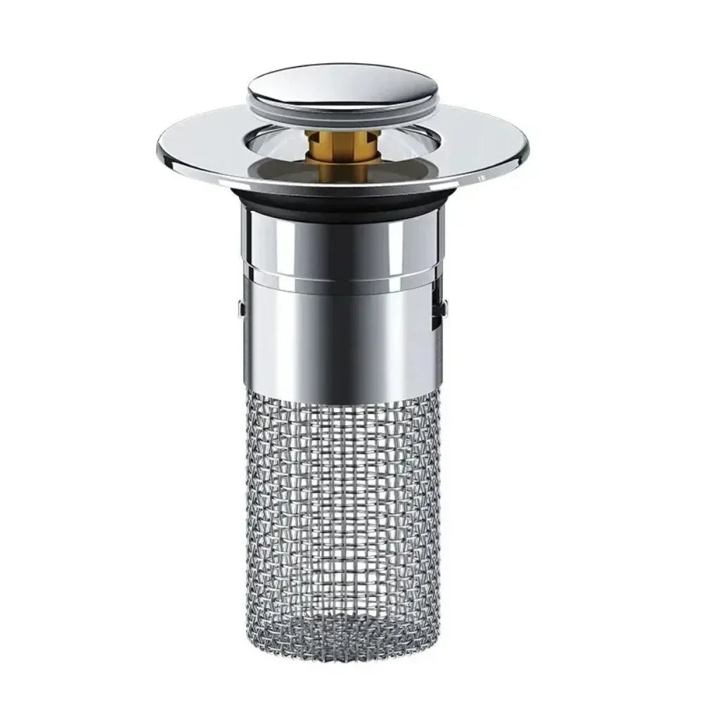 Universal Rebound Drain Plug Filter Basin Pop-up Chrome Sink Filter with Hair Catcher Bathroom Sink Drain Stopper Easy Push Type Zpaxo