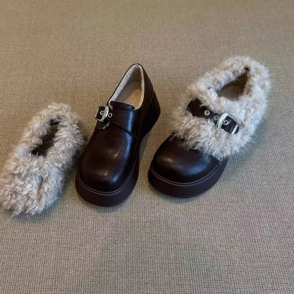 Vintage Thick-soled Women's Shoes All-match Fleece-lined Warm 1
