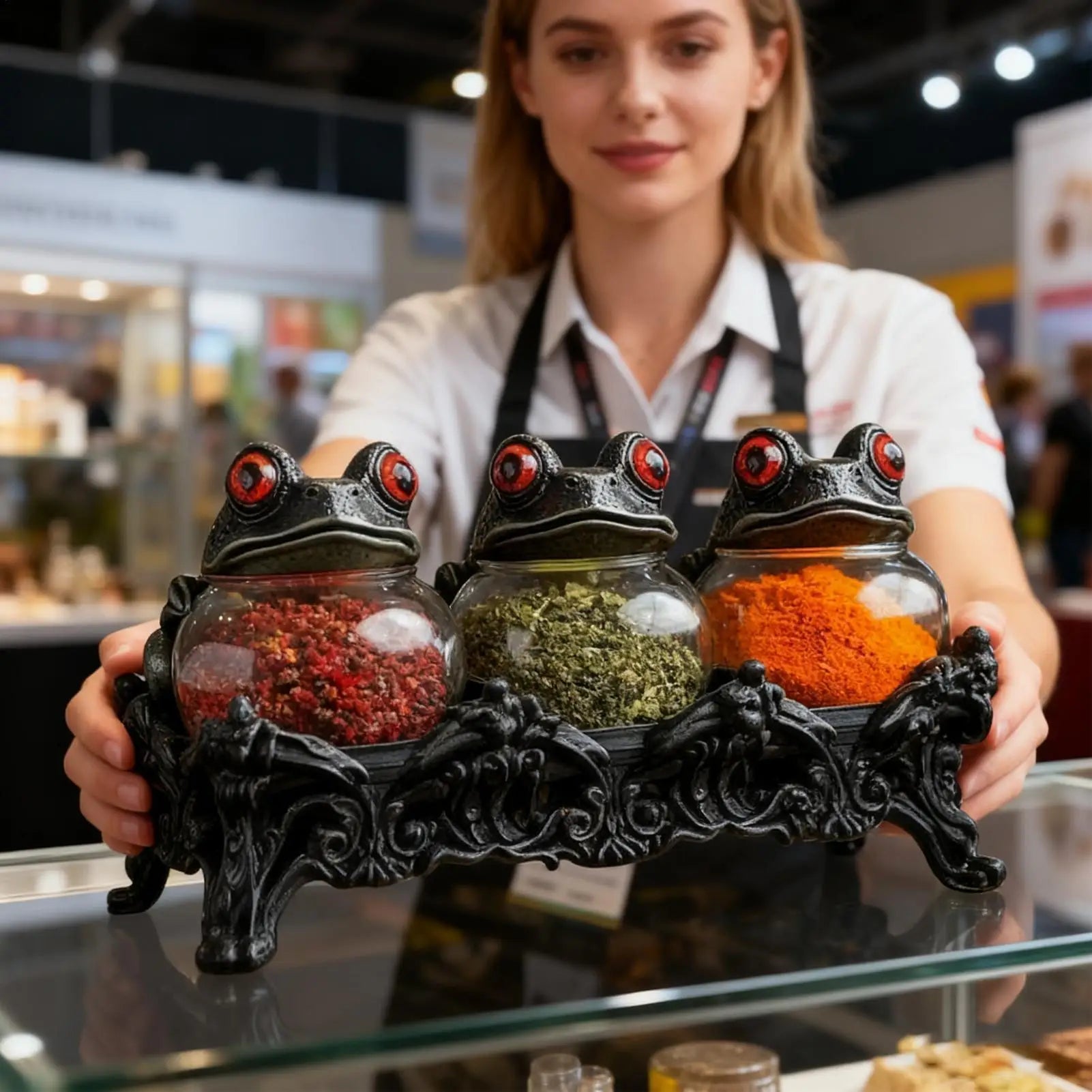 Seasoning Jars Frog Design Salt Pepper Organization Canister Apothecary Jar with Lids for Kitchen Pantry Cabinet Counter Food Zpaxo