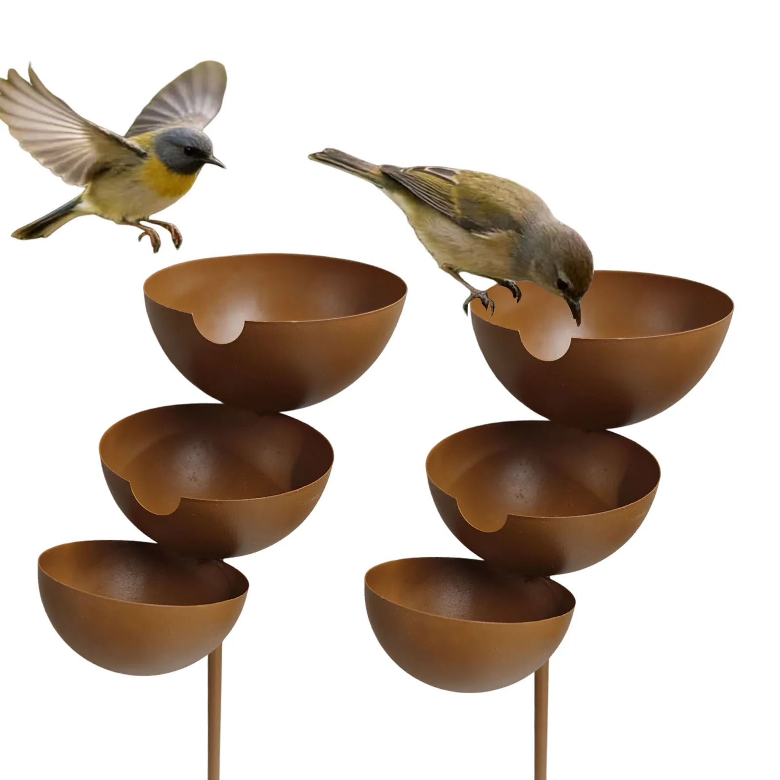3-Layer Bird Water Bowl Metal Stake Bee Station Feeding Outdoors
