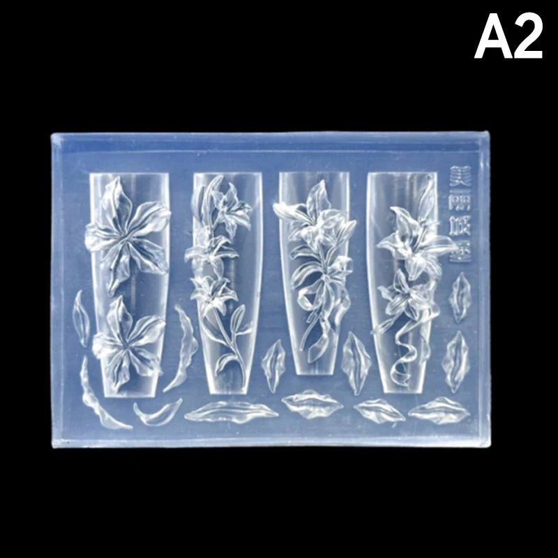 ▶1Pcs Flowers Rose Tulip Nail Silicone Relief Nail Art Mold Nail Salon Manicure Tool DIY Nail Decoration Zpaxo A2