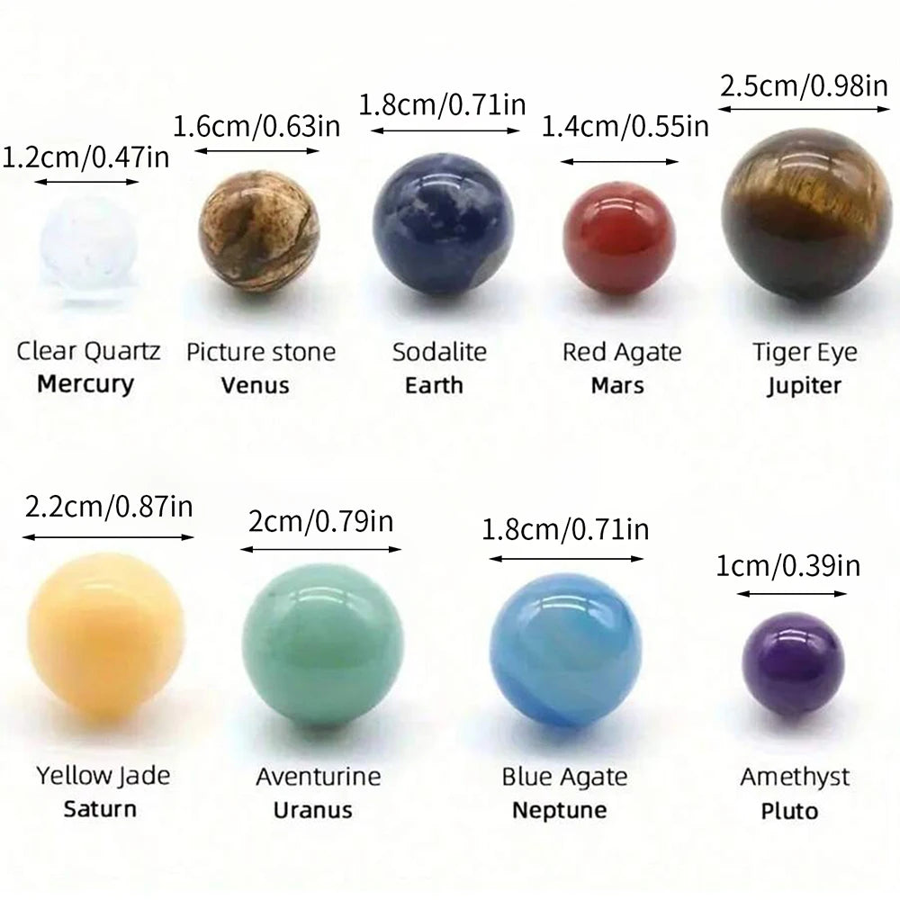 Solar System Natural Crystal Gemstones Set 9 Planets Sphere Ball Stone Galaxy Model Ornaments Gift Home Office Decor Zpaxo