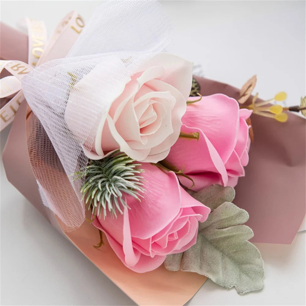 3-Head Soap Rose Bouquet – Floral Gift & Home Decor