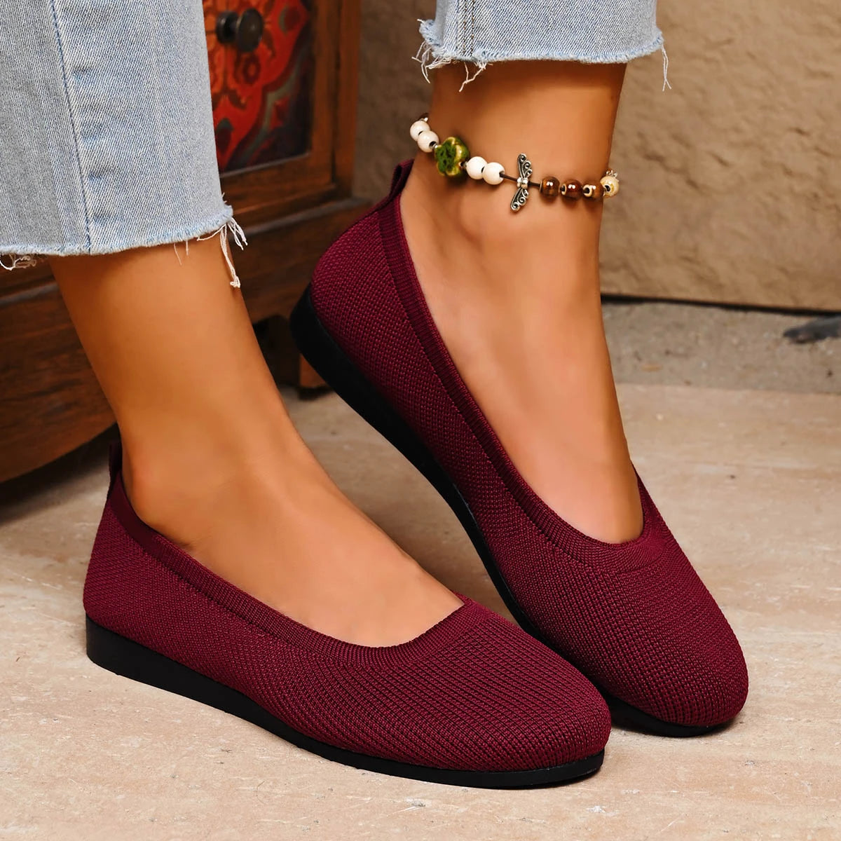 Spring Women Flats Shoes Round Toe Plus Size Light Shoes Knitting Sock Sneakers Breathable Slip on Shoes Female Zapatos De Mujer Zpaxo