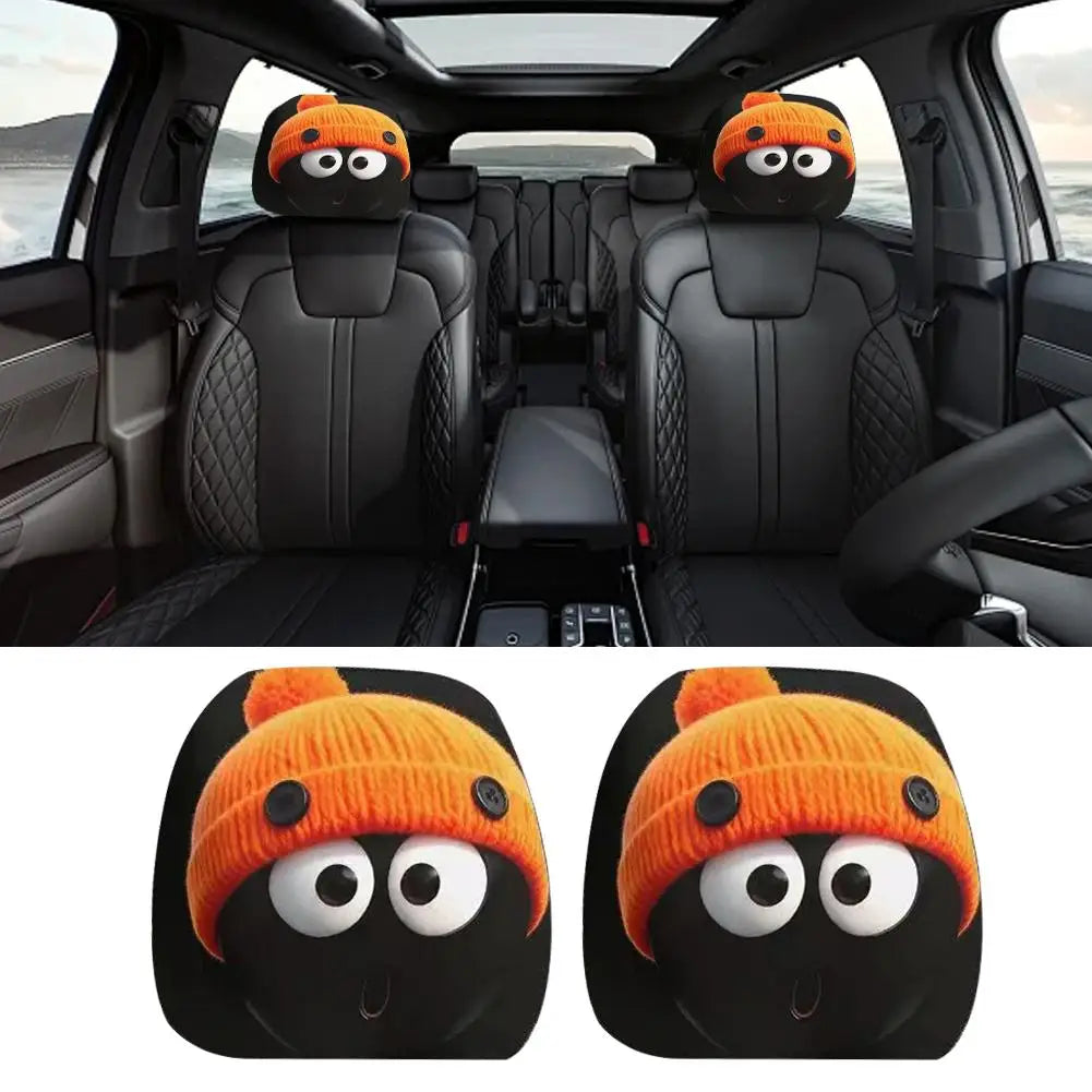 Funny Face Expressions Protector Funny Slanted Eyes Cartoon Print Car Headrest Cover And Cool Decoration Cartoon Face Elastic Zpaxo