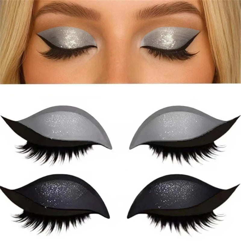 1/2 Pair Reusable Lazy Eye Shadow Eyelash Patch 2-In-1 Eyes Makeup Sticker With False Lashes &Eyeshadow Waterproof Cosmetic Tool Zpaxo Black and Silver