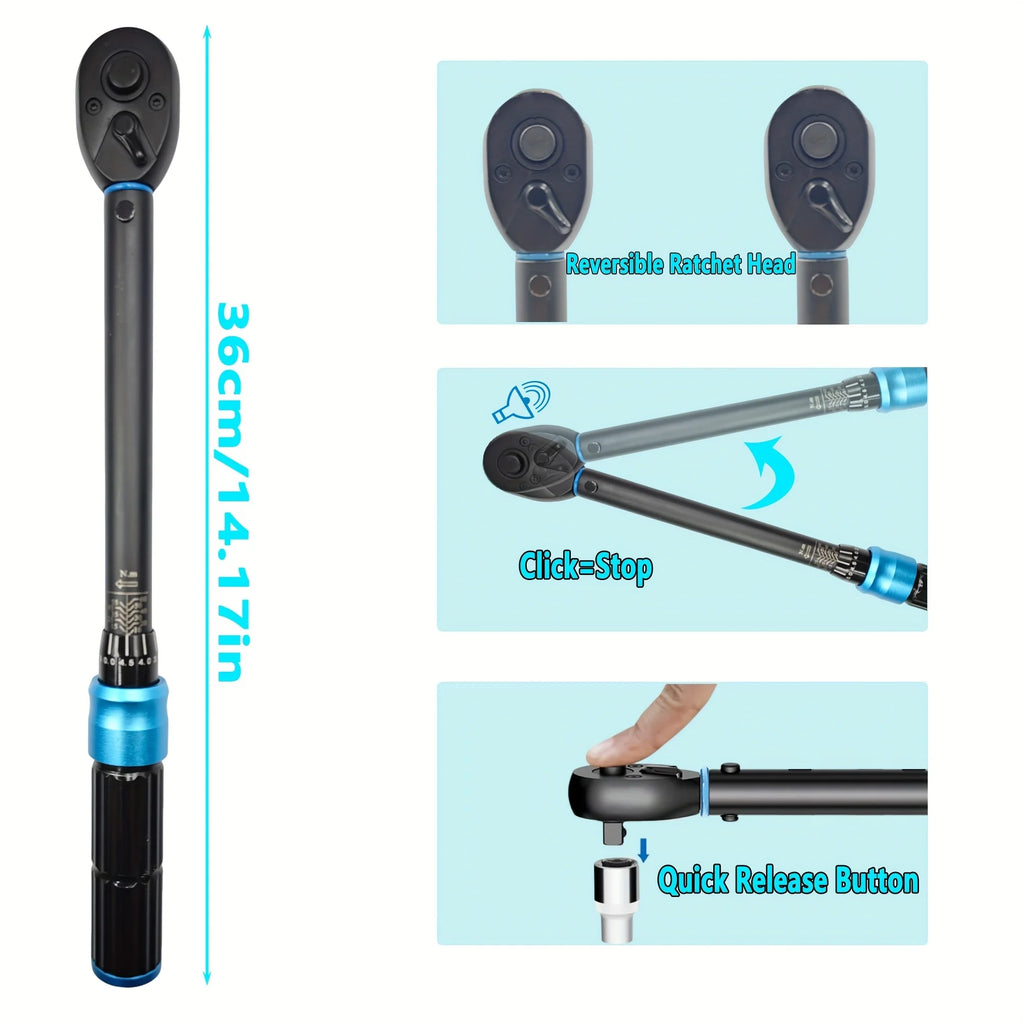 3/8" Drive 72-Tooth Click Torque Wrench - 10-60 Nm (7.37-44.27 ft-lb) Dual-Direction Adjustable for Automotive, Bicycle Zpaxo