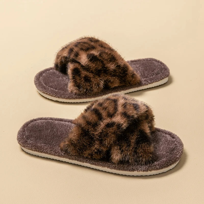 Men's Leopard Print Slide Slippers Breathable Open-toe House Shoes