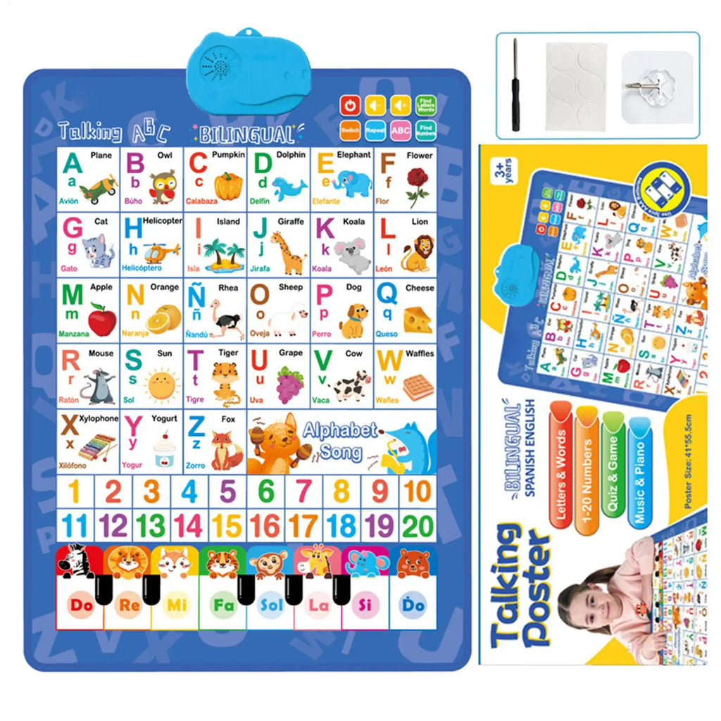 Bilingual Talking Wall Chart – English & Spanish Toddler Toy Educational Learning Toy Zpaxo