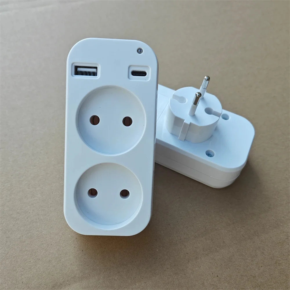 EU Plug Power Strip Adapter – 2 AC Sockets & 2 USB Ports 1200W Power Strip Adapter Zpaxo EU White 1 USB 1 PD