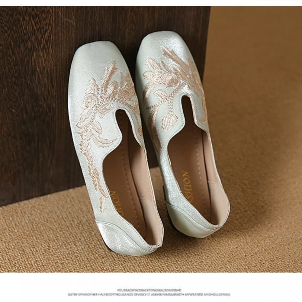 Womens Square Toe Embroidery Loafers Shoes Flats Moccasins Casual