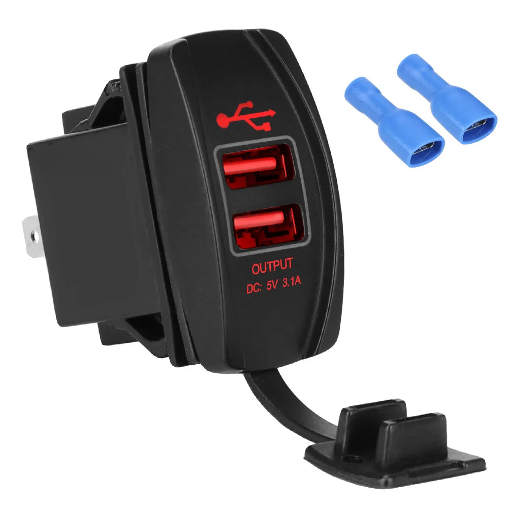 Car Charger Auto Adapter Dual USB Ports Dustproof Phone 5V 3 1A LED Zpaxo Red