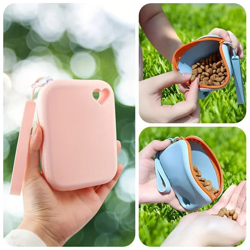1PC Silicone Dog Treat Bag Pet Snack Bag Travel Portable Training Pet Walking Bag Pet Accessories Dog Food Reward Storage Bag Zpaxo