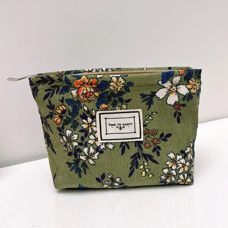 Women Flower Printed Corduroy Small Zipper Makeup Bag, Cosmetics Travel Storage Box, Portable Carry on Toiletry Bag, Makeup Bag Zpaxo B