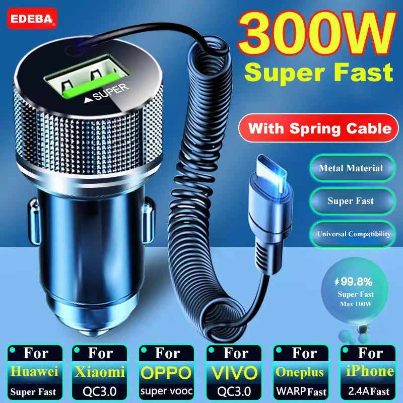 EDEBA Metal USB Car Charger C Cable 12V Fast Charging Vehicle Adapter