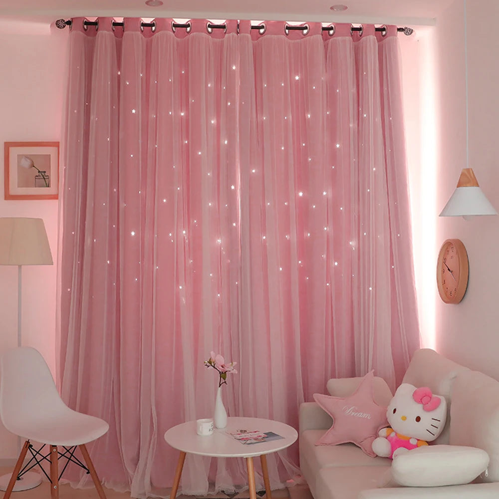 Tulle Blackout Curtains Hollow Star Modern Style Living Room Bedroom Chiffon Window Voiles Tulle Blinds Finished Drapes Kitchen Zpaxo