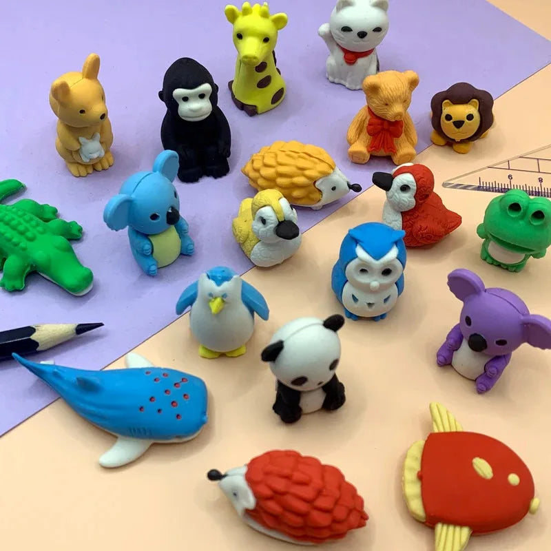 Animal Puzzle Pencil Erasers 12 Take Apart Desk Pets Toys Perfect