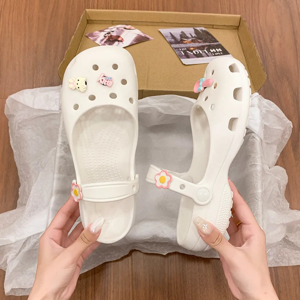Summer Women's Cute Ballet Hole Shoes Retro EVA Outer Wear Mary Jane