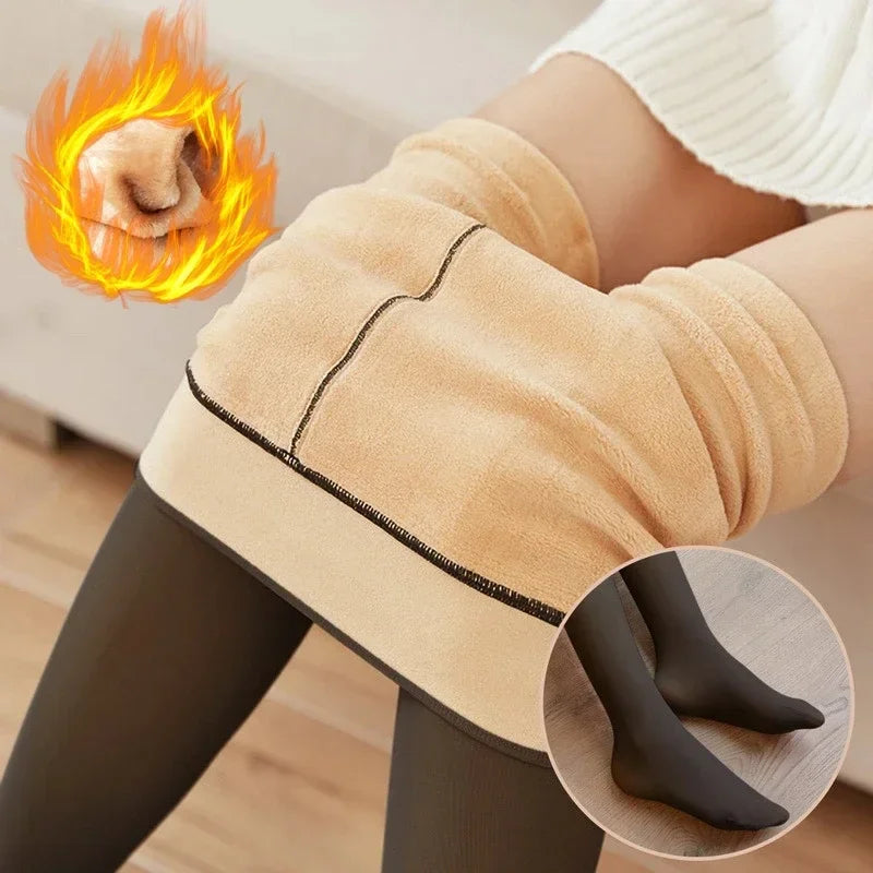 Winter Women's Pantyhose Resile Thermal Stockings Leggings Fake Translucent Warm Plush Fleece Tights Flawless Leggings Socks Zpaxo