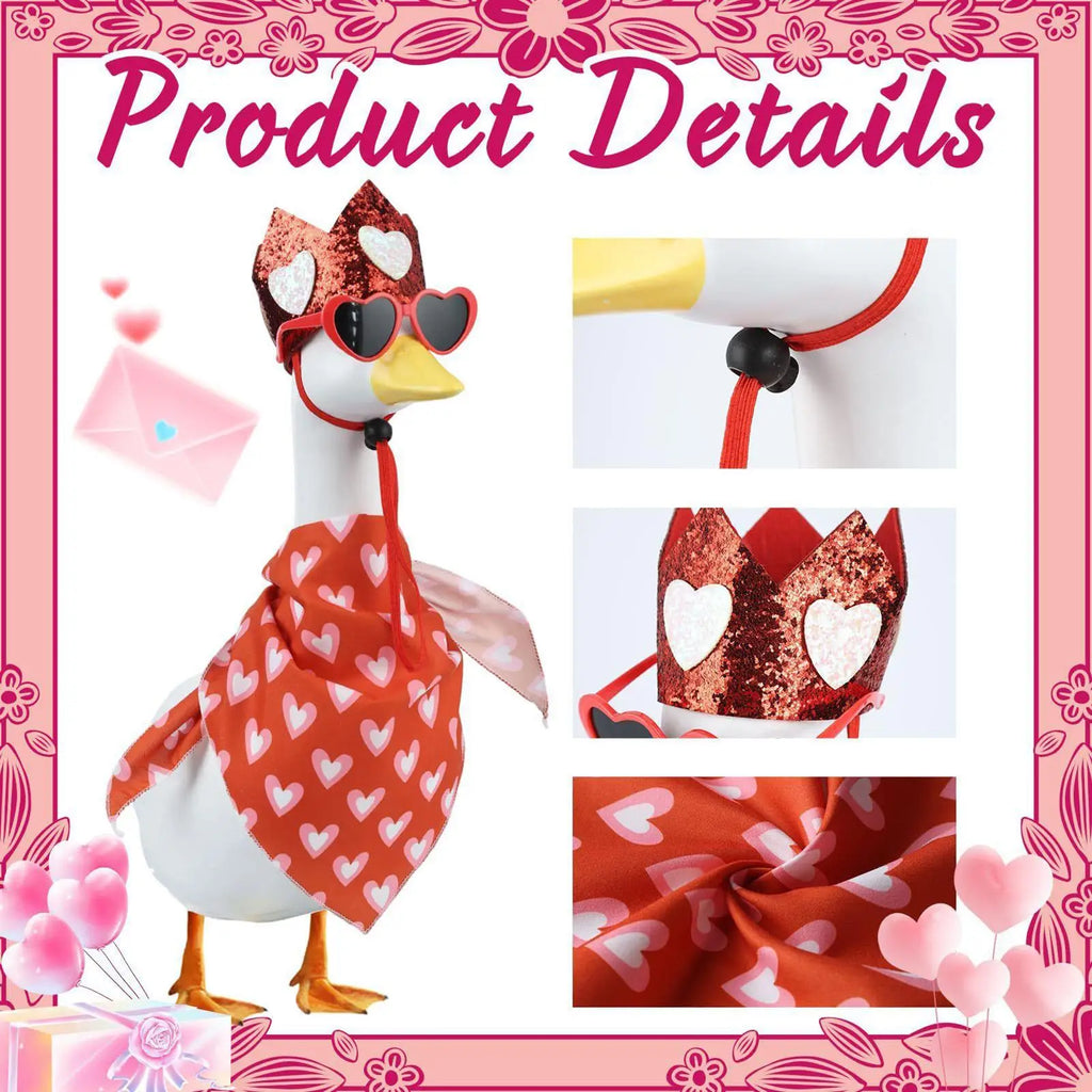 Valentines Day Porch Goose Outfit Headscarf Heart-shaped Glasses