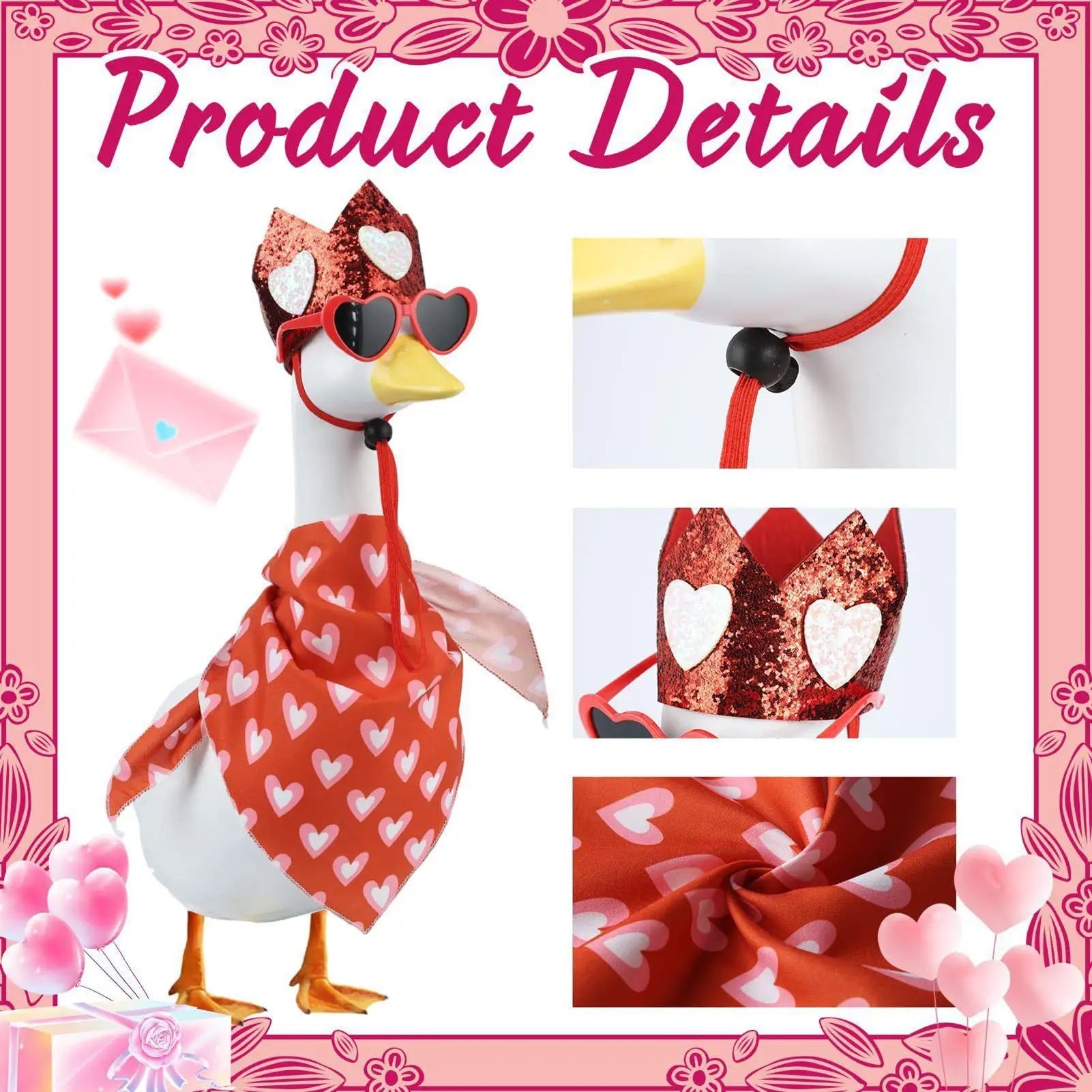 Valentines Day Porch Goose Outfit Headscarf Heart-shaped Glasses