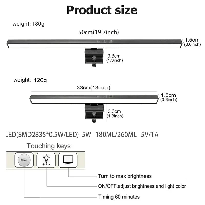 2-Pack 33cm LED Monitor Light Bar – USB Dimmable Desk Lamp