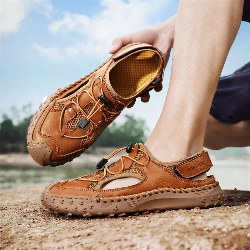 Summer Men Sandals Leather Mens Casual Shoes Outdoor Beach Roman Zpaxo