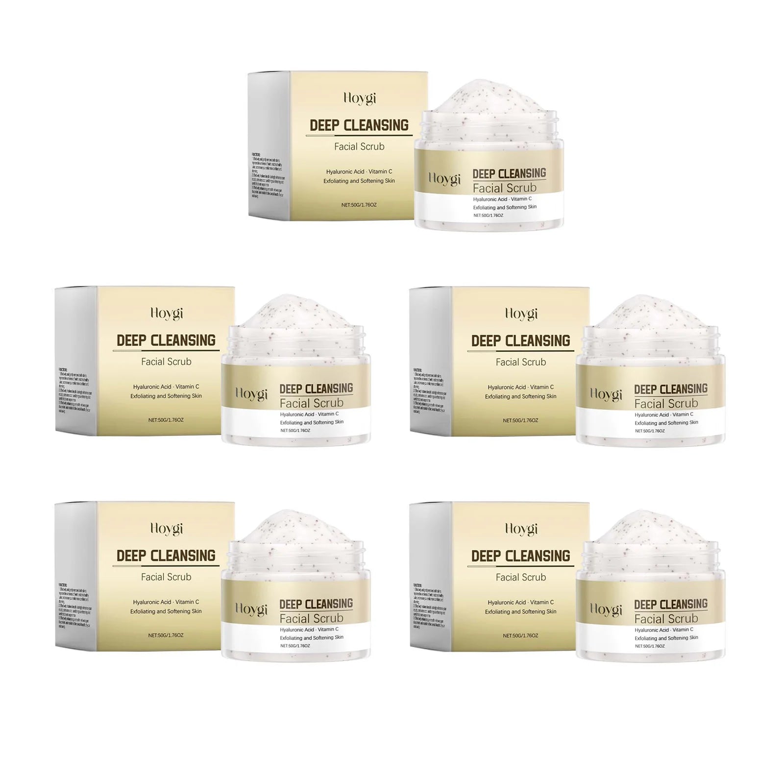 Hoygi Deep Cleansing Facial Scrub – Exfoliate & Refine Pores Facial Exfoliating Scrub Zpaxo 5 x 50g Boxed