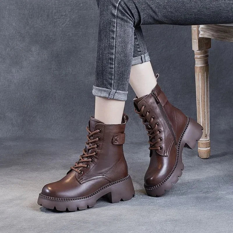 Soft Soled Women's Boots Zippered Round Toe Flat Bottom Handmade Zpaxo