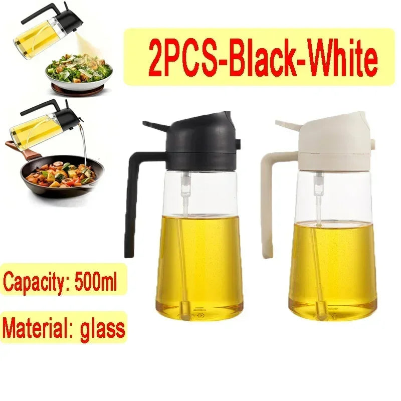 Oil Spray Kitchen Glass Oil Spray Bottle 500ml Olive Oil Sprayer Camping BBQ Kitchen Baking BBQ Picnic Kitchen Tools Zpaxo 2pcs-black-white