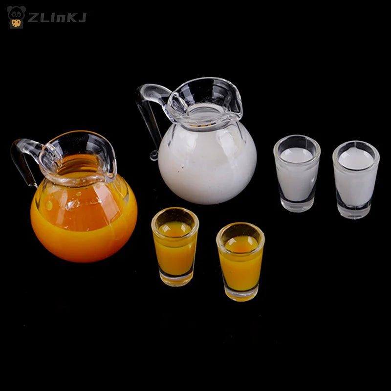 ▶1/12 Dollhouse Resin Mini Juice Milk Glass Jug Model 3Pcs/Set Miniature Drinks Jug Doll House Scene Decor Accessories Zpaxo