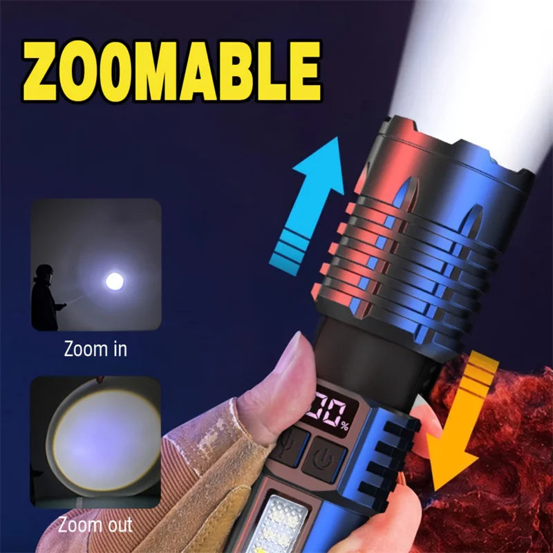 Rechargeable LED Flashlight with COB Side Light & Zoom | Mikenoon LED Camping Flashlight Zpaxo